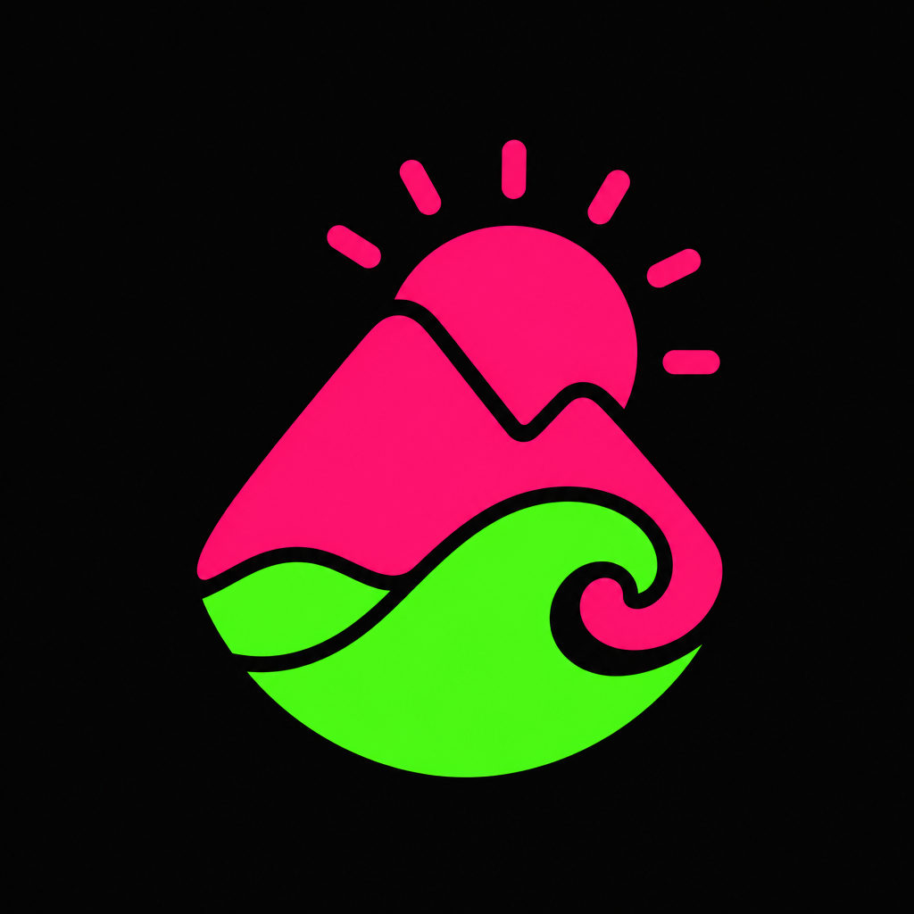 Trek & Waves logo — mountain, sun, and wave